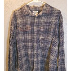 Old Navy Mens Flannel Large Plaid ‎ Blue Gray Button Up Regular Fit